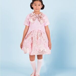 Soft Pink Metallic Bow Party Dress for Girls